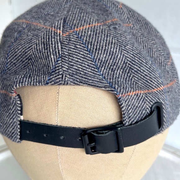 RAG & BONE Leather Trimmed Gray Herringbone Wool Blend Baseball Cap -O/S main image 5